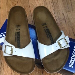 White patent leather Birkenstock slides size 37